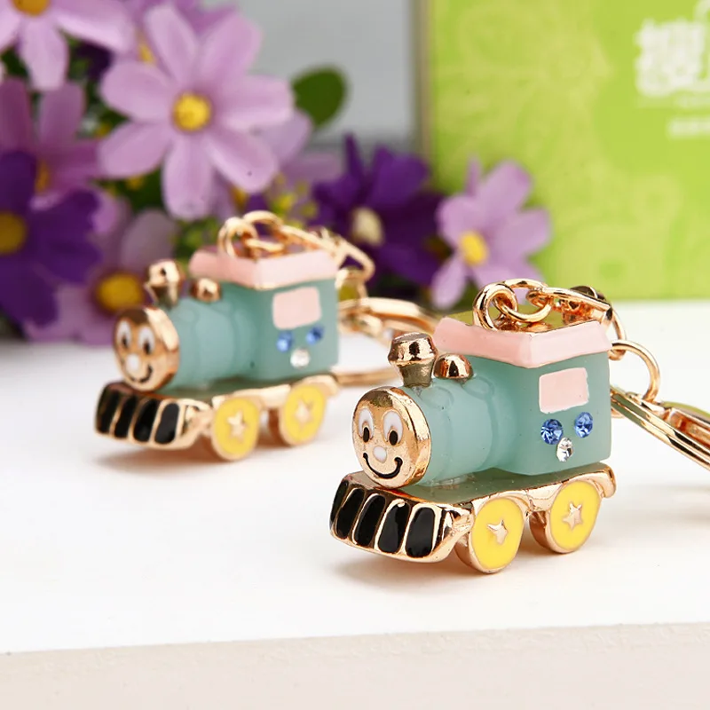 

Creative Jelly Color 3D Train Metal Keychain DIY Nostalgia Jewelry Crafts Gift Key Ring For Woman and Man