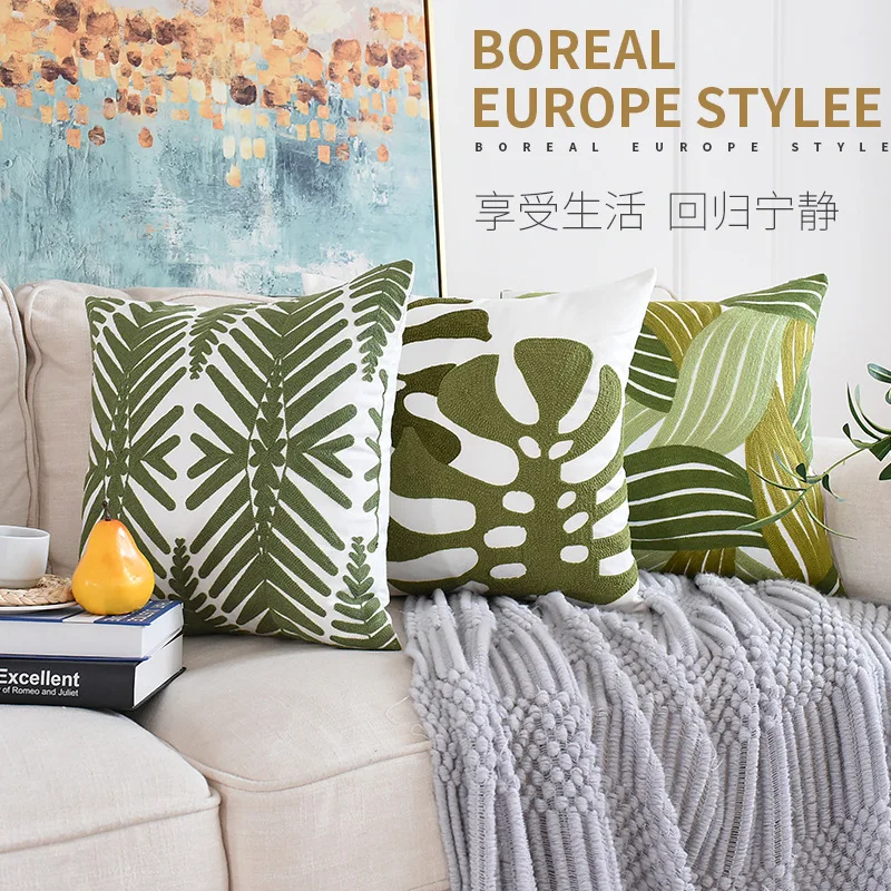 Amazon Home Cojín de sofá bordado 3D Sudeste Asiático Homestay Ins Funda de almohada de planta pastoral