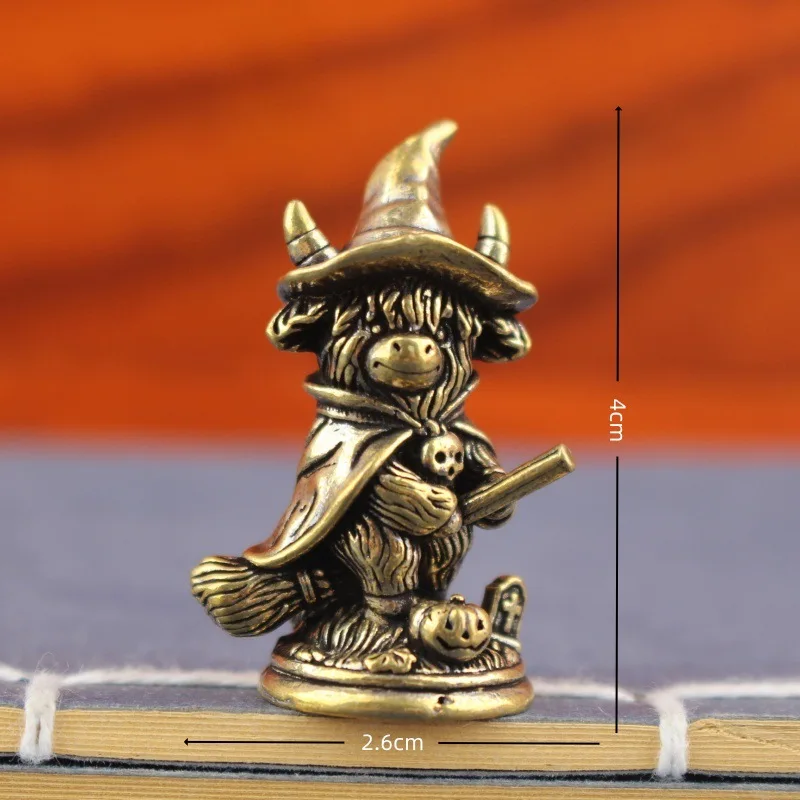 Vintage Messing Highland-Kuh-Figur Halloween Hexen-Zauberer-Statue Miniatur-Tierskulptur Multi-Stil Niedliche Desktop-Heimdekoration – Detail 11
