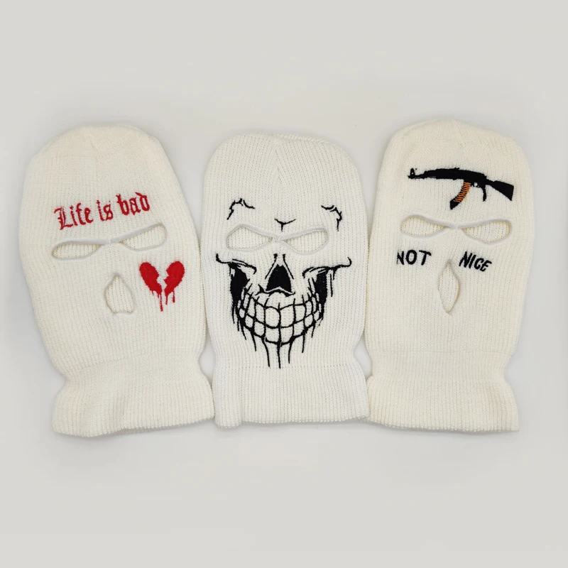 Embroidery Balaclava AK47 Broken Heart Skeleton Mask 3 Hole Full Face Mask Winter Hat Skiing Cycling Ski Mask Snowmobile Hats