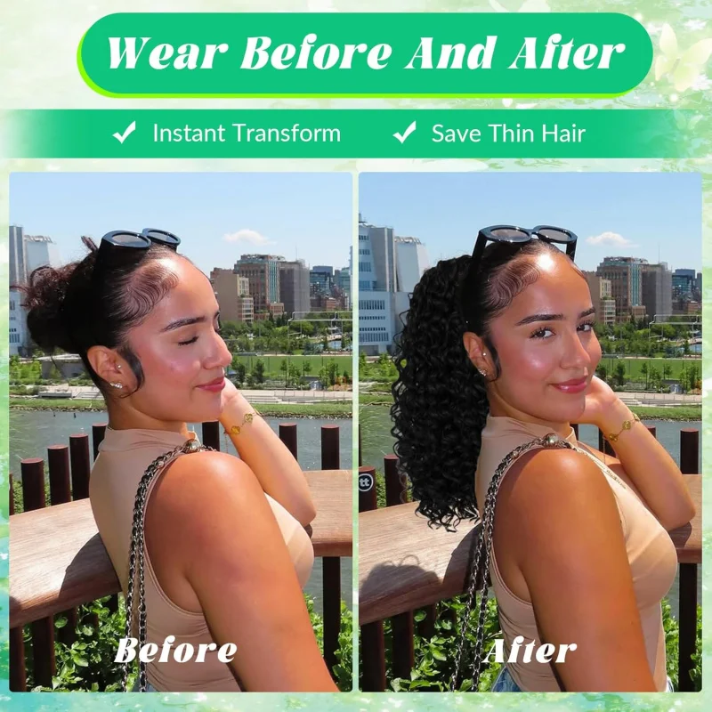 วิกผมลอนคลื่นน้ำแบบครึ่งศีรษะ - วิกผมลอน 3-in-1 ง่ายต่อการสวมใส่ พร้อมการจัดทรงแบบไร้รอยต่อสำหรับผู้เริ่มต้น (14 นิ้ว)