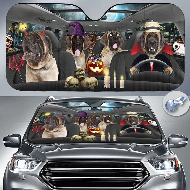 Happy Halloween Border Collie Car 3D Printed Sun Shade Auto Sun Shade for Car Truck Decor Windshield Sunshade,Blocks UV Rays Sun