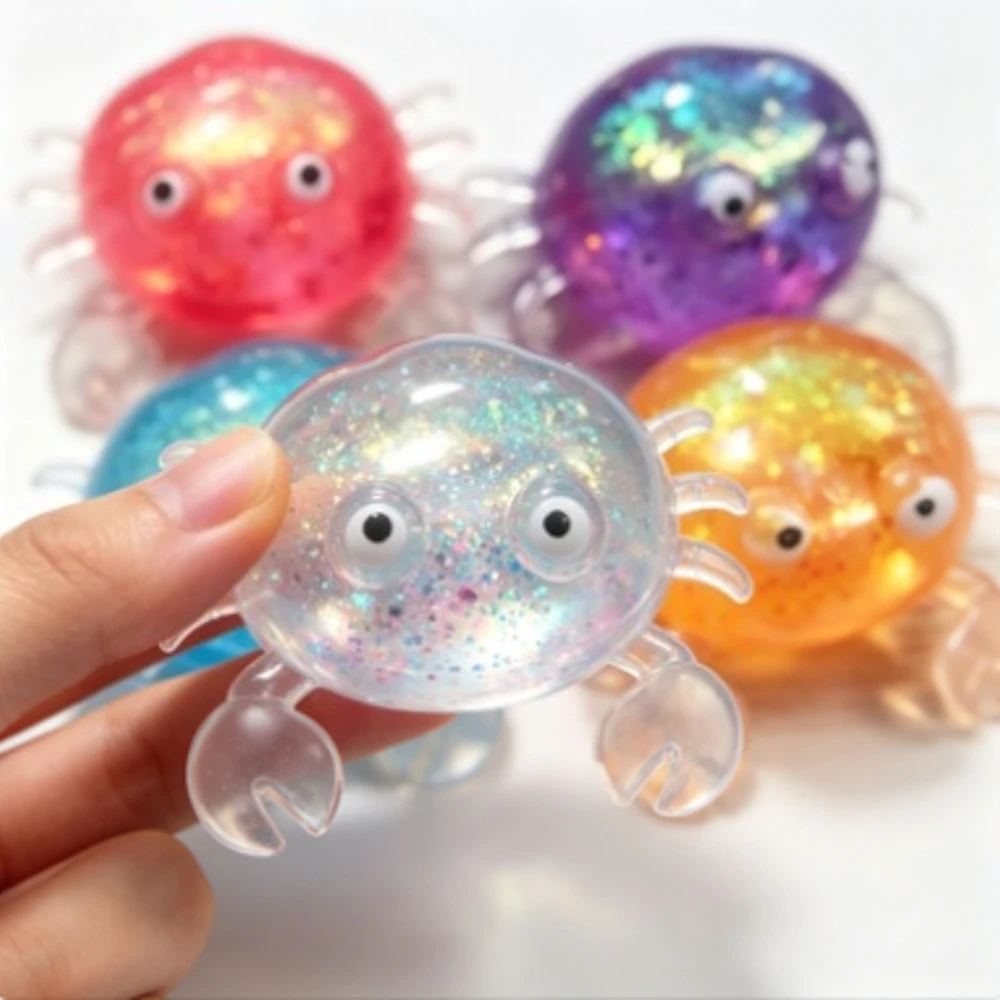 

1pc Cute Crab Squeeze Toy Glitter Water Filled Animal Squishy Sensory Fidget Toy for Kids Adults Stress Relief