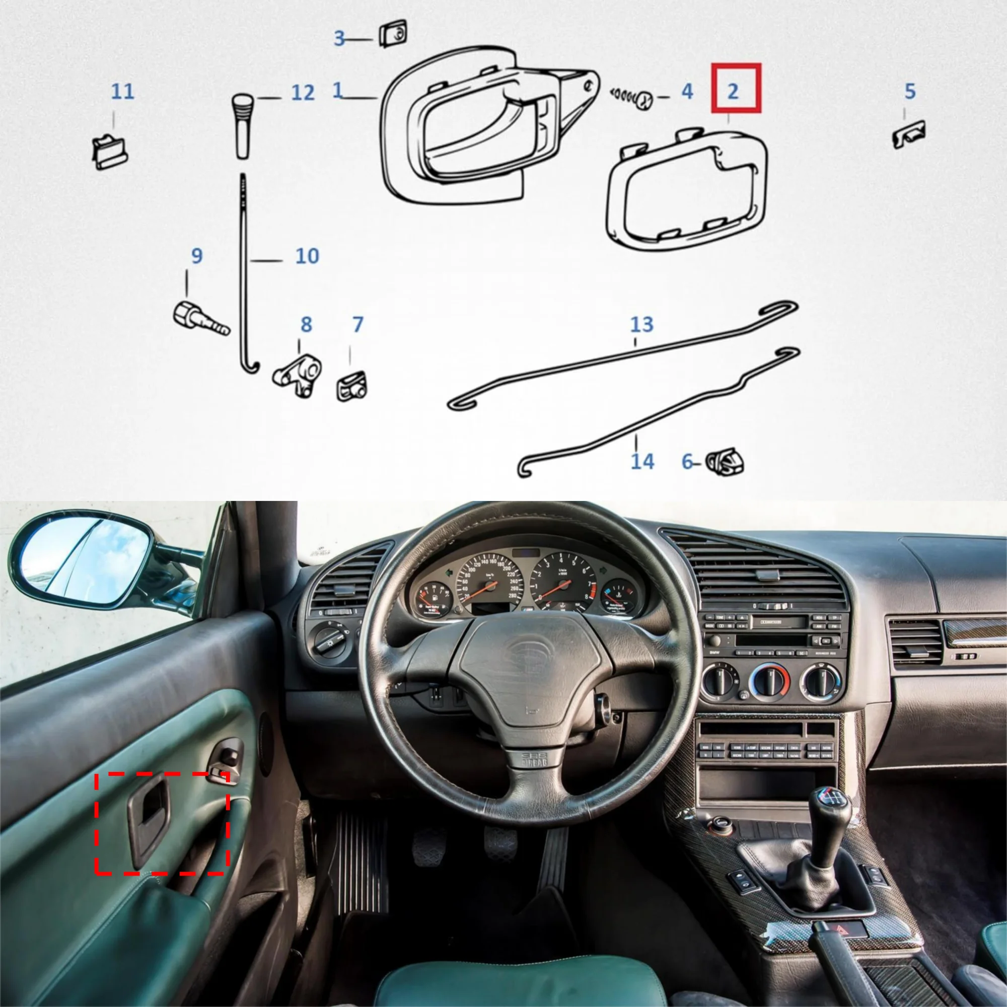 Car Interior Door Handle Covers Trim for BMW E36 92-99 Z3 96-02 Replace 51228219023 51228219024