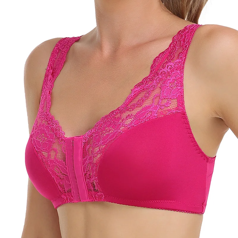 Sujetador deportivo con cierre frontal para mujer, ropa interior sin cable de gran tamaño, lencería Sexy de encaje, Bralette ultrafino transpirable