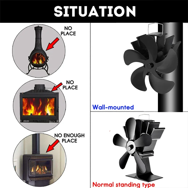 6 Blade Fireplace Fan Hanging Fireplace Fan Heat Powered Stove Fan Log Wood Burner Ecofan Quiet Home Efficient Heat Distribution