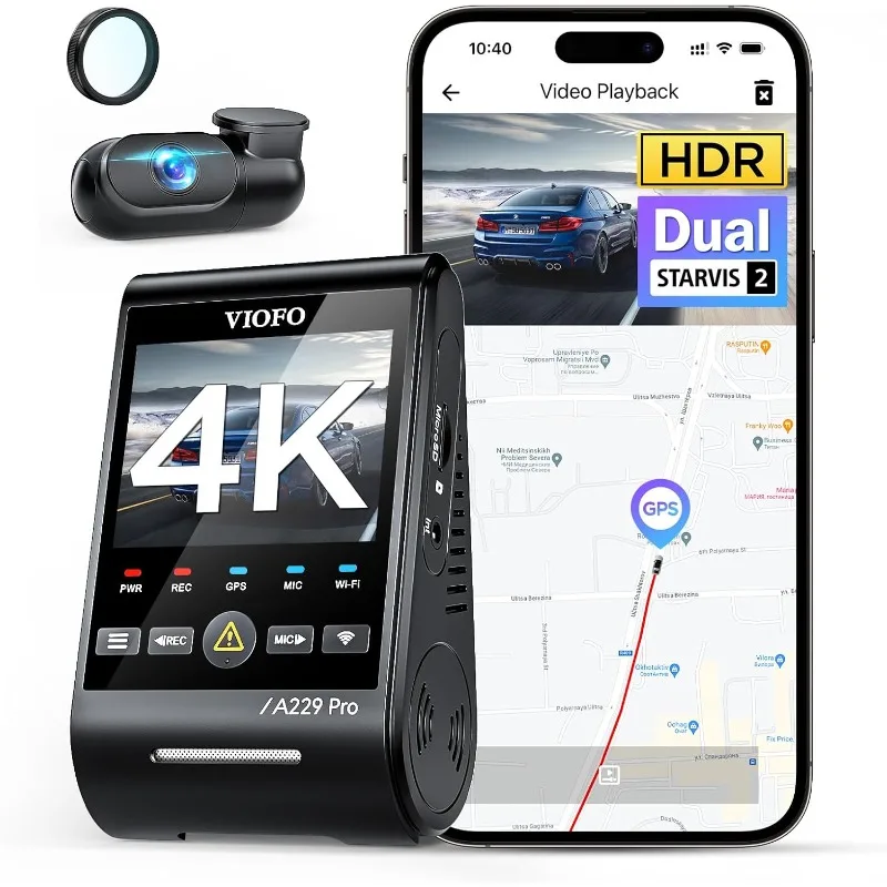 A229 Pro 4K HDR Dash Cam, Dual STARVIS 2 IMX678 IMX675, 4K+2K Front and Rear Car Camera, 2 Channel with HDR, Voice Control