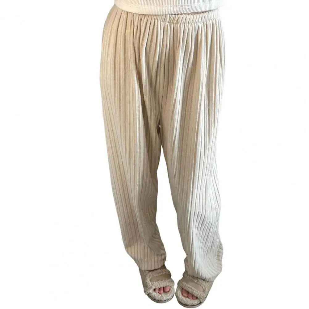 Lounge Pants Cozy Winter Lounge Bottoms for Women Plush Elastic Waist Pajama Pants with Wide Leg Design Warmth Retention Stylish