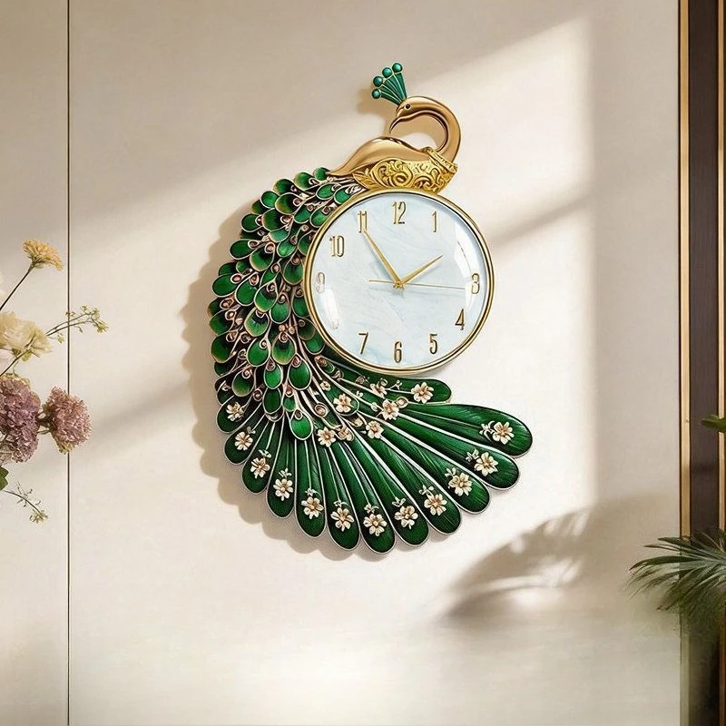 

Luxury Mute Number Pointer Peacock Wall Clock European Retro Style Originality Clocks High-end Holiday Gifts Watch Home Decorate