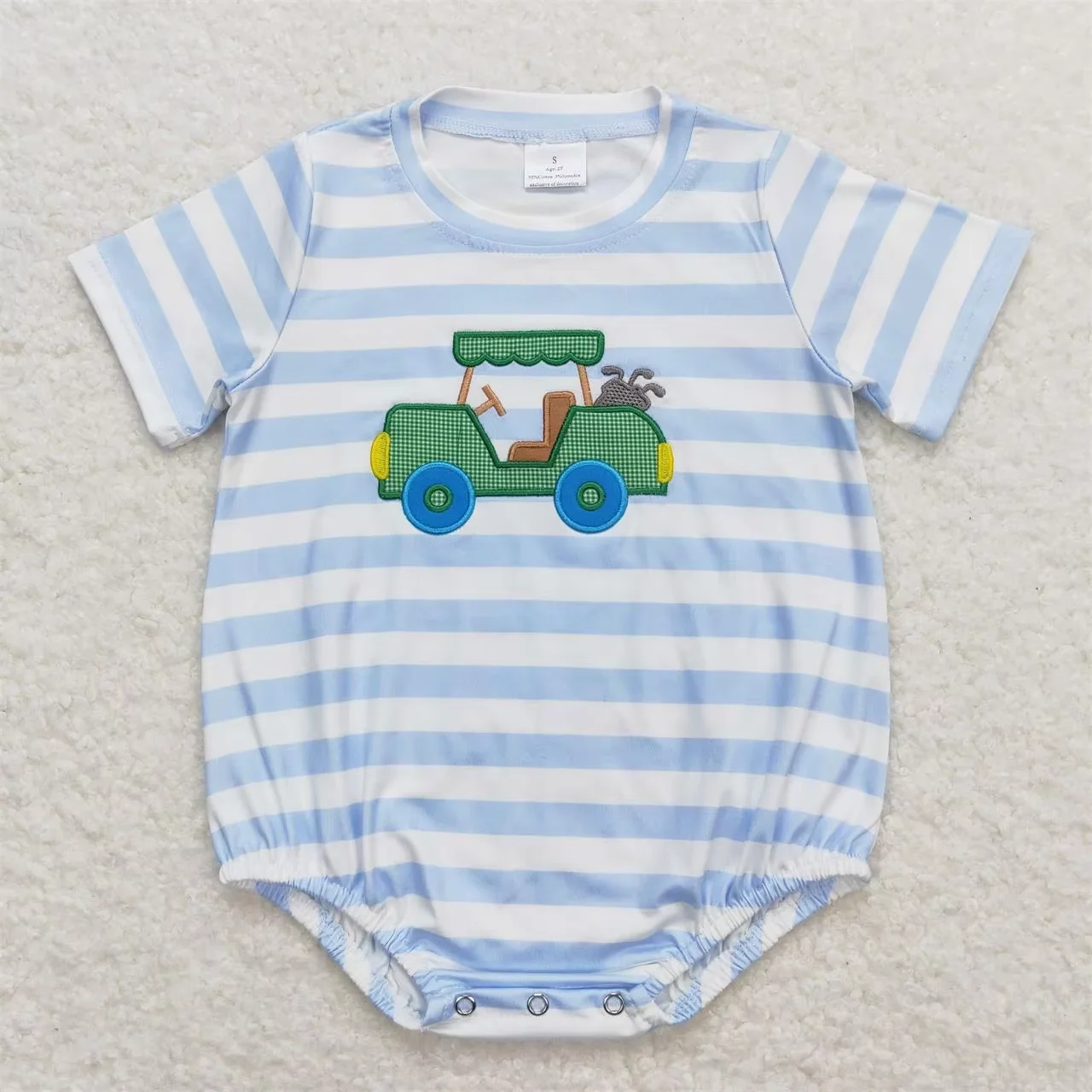 

Wholesale Newborn Blue Stripes Coverall Bodysuit Baby Boy Toddler Embroidery Romper Short Sleeves Kids Ball Bubble Jumpsuit