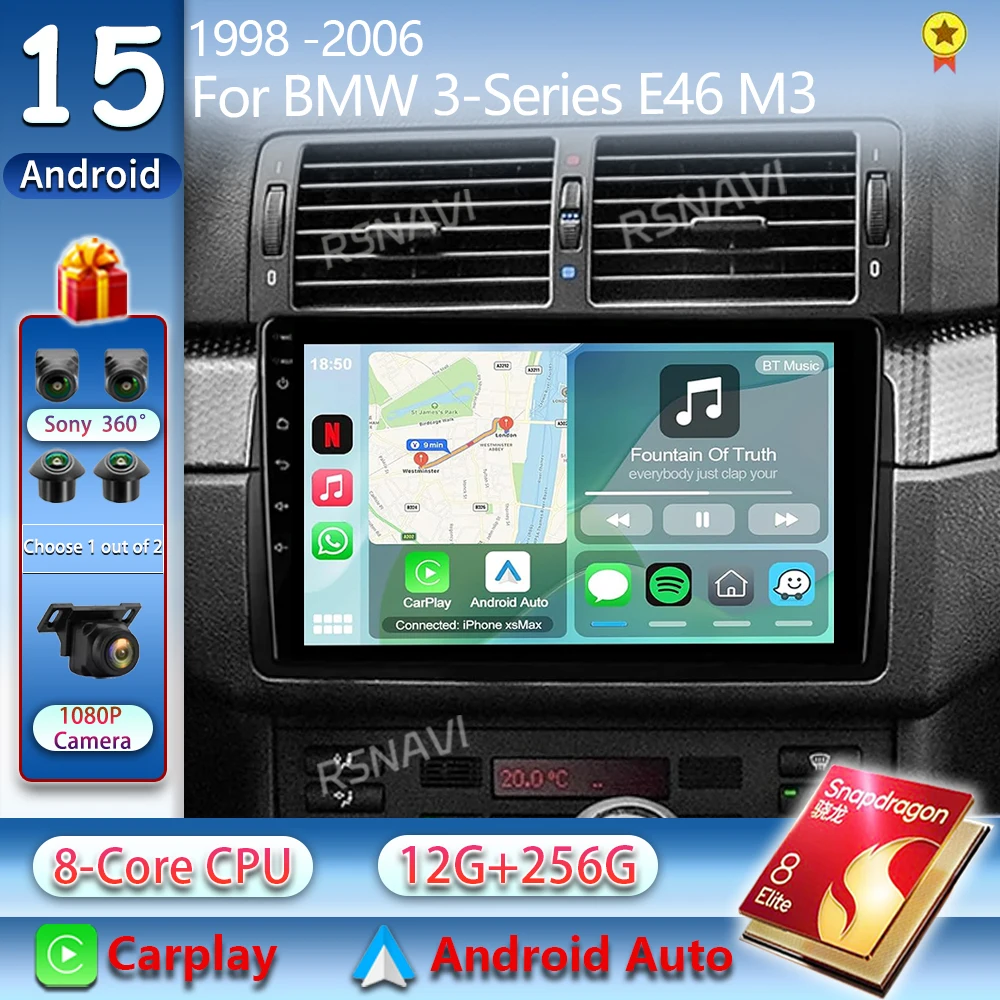 Android 14 untuk BMW 3-Series E46 M3 318 320 325 330 335 2K QLED Android Radio Multimedia Mobil pemutar Video AI suara CarPlay stereo