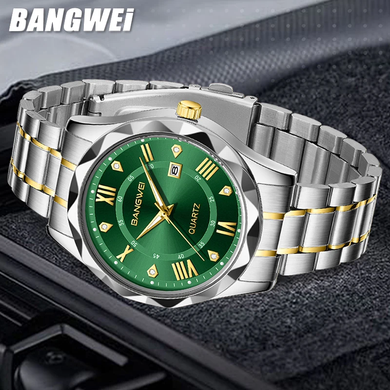

Модные часы BANGWEI, мужские деловые роскошные кварцевые наручные часы, водонепроницаемые на 30 м, светящиеся, с датой, мужские часы, подарки, Reloj