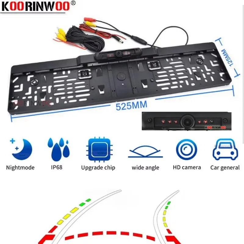 

Koorinwoo Cars License Plate Frame Intelligent Dynamic Trajectory Tracks Rear View Camera Night Vision Auto Parking Assistance