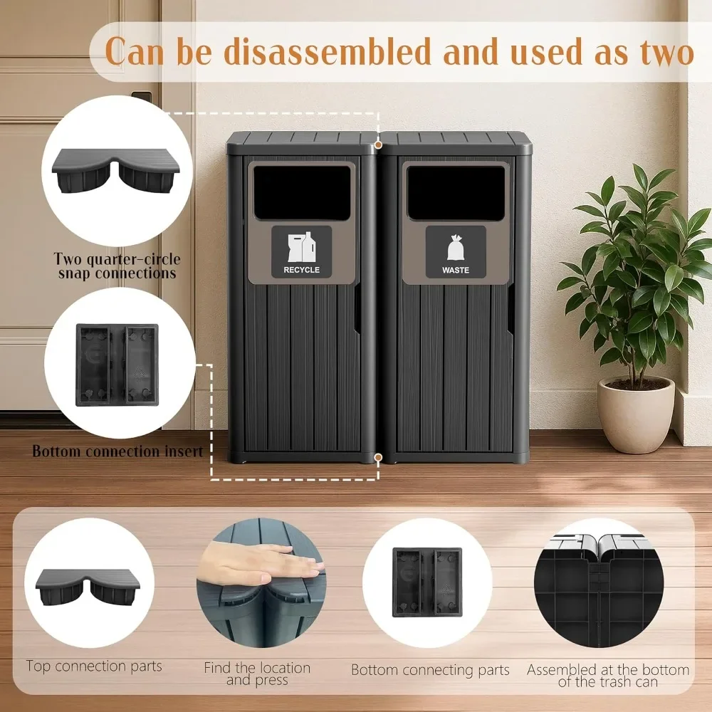 Durable Weatherproof Resin Outdoor Trash Can, 35 Gallon Capacity, Easy to Clean Garbage Bin for Patio Office Kitchen