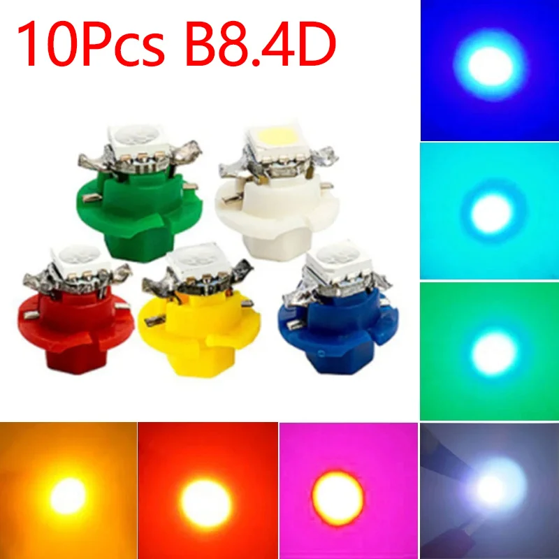 10Pcs 12V 7 Colors B8.4 Brand New B8.4D 5050 1 SMD Car LED Light Instrument Bulbs Gauge Dashboard Lamp Side Indicator Lights