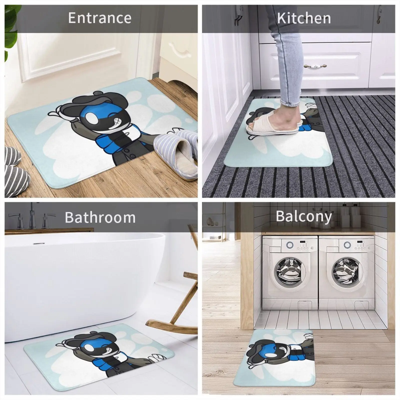 Estonia Chibi Countryhumans Mat Doorway Non-Slip Soft Water Uptake Carpet Countryhuman Countryhumans Estonia Chibi Country Flag