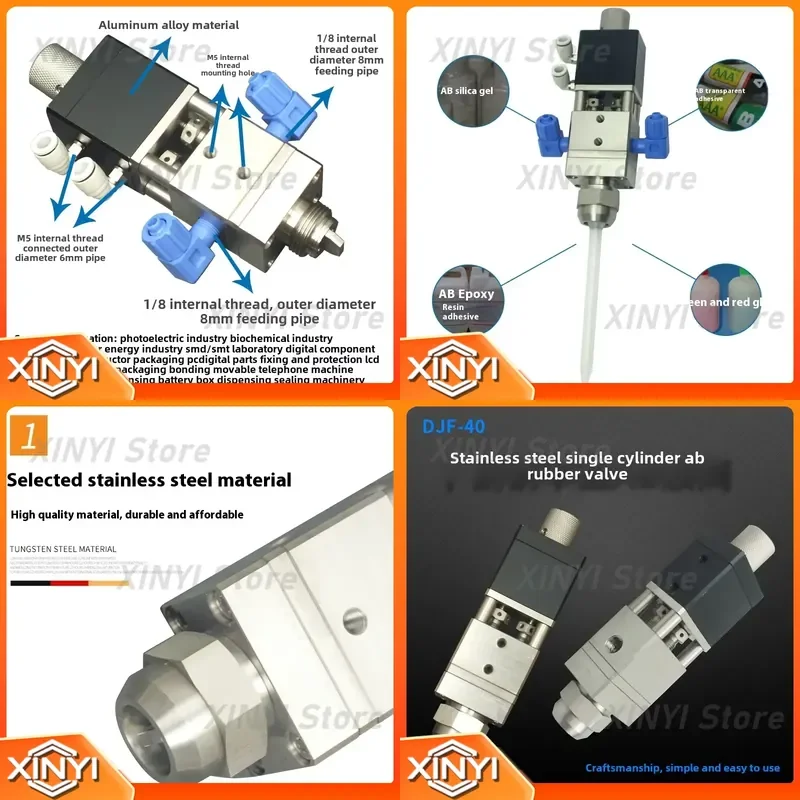 for Double Liquid Large Flow UV Glue Valve Single Cylinder Stainless Steel Dispensing Valve for Ab Machinery Industrial