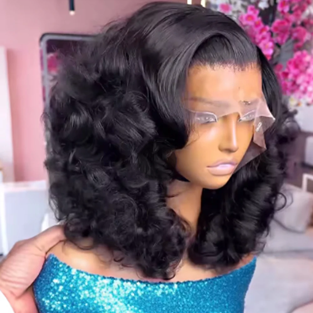 ナチュラルブラック 13x6 HD 透明レースフロントウィッグ ブラジル人毛ウィッグ 生え際処理済み ボディウェーブ 250%密度 レースフロントウィッグ