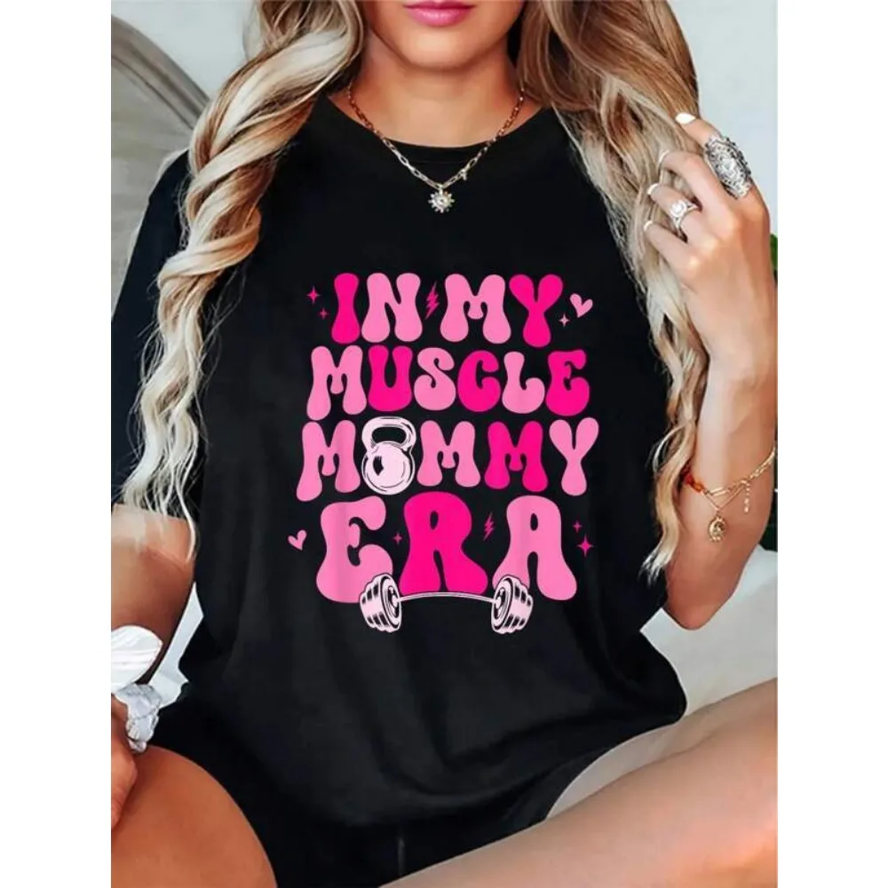 

100% Cotton Funny In My Muscle Mommy Era Gym Workout Fitness Women Girls T-Shirt