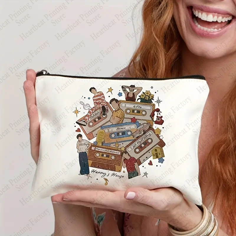 

Harry's House Pattern Cosmetic Bag Fashion Canvas Music Lover Travel Storage Bags Album Toiletry Bag Best Gift for Fans