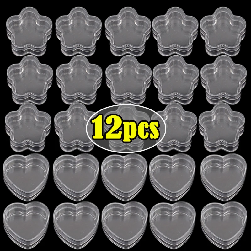 

12pcs Plastic Heart Shape Empty Bottle Cosmetic Jar Lip Balm Cream Pot Jar Box Case Container Travel Refillable Bottles Set