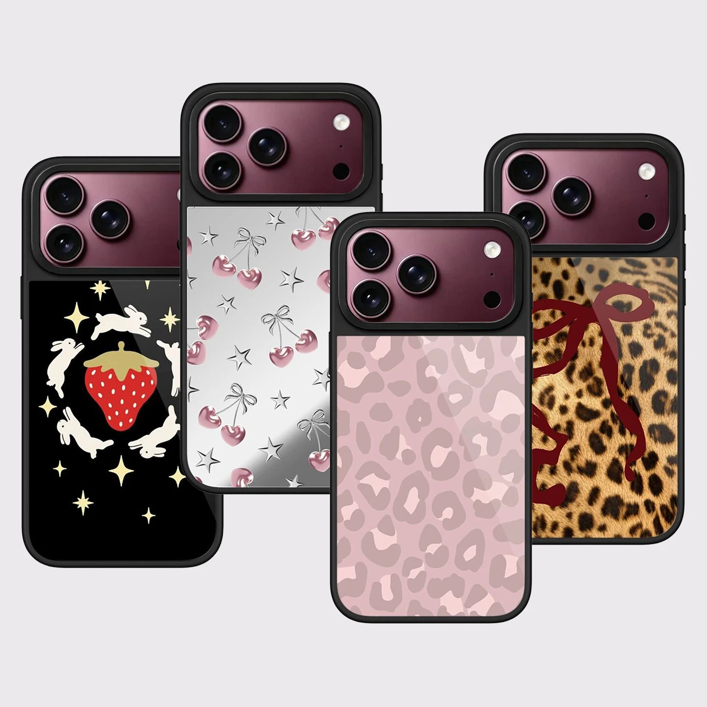 Pink Leopard Cherry Mirror Surface Magnetic Phone Case Cover for IPhone 12 13 14 15 16 17 18 Pro Max Case