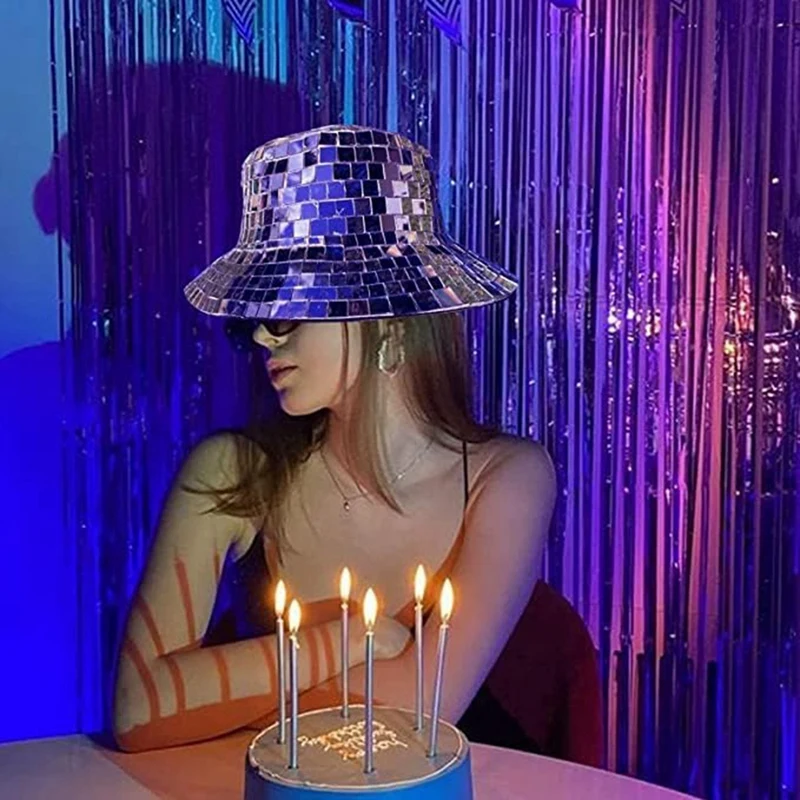 Disco Ball Bucket Hat Fisherman Hat Sequin Cow Boy Bucket Hat Mirror Sequin Fedora Hat