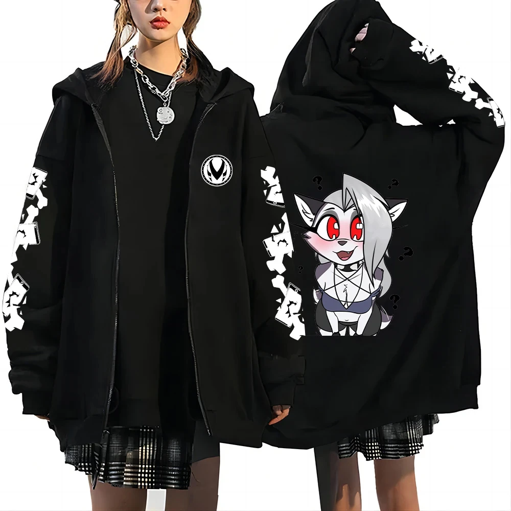 America Cartoon Helluva Boss Graphic Zip Hoodie Gothic Fashion Loose Sweatshirts Autumn Winter Street Trend Vintage Hoodies