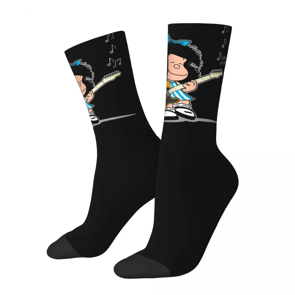 

Happy Funny Men's Socks Play The Guitar Vintage Harajuku Mafalda Cartoon Hip Hop Novelty Seamless Crew Crazy Sock Gift Printed