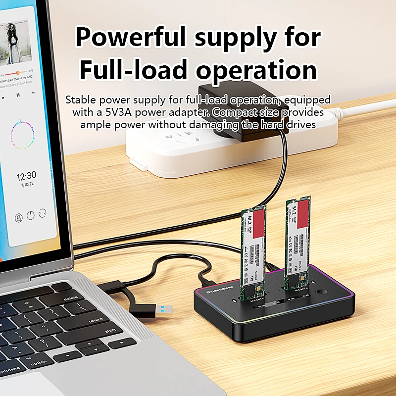 Blueendless Offline Clone Dual M.2 NGFF SATA SSD Case SSD Docking Station USB C 2 Bay SATA SSD Enclosure for 2230 2242 2260 2280 view 4