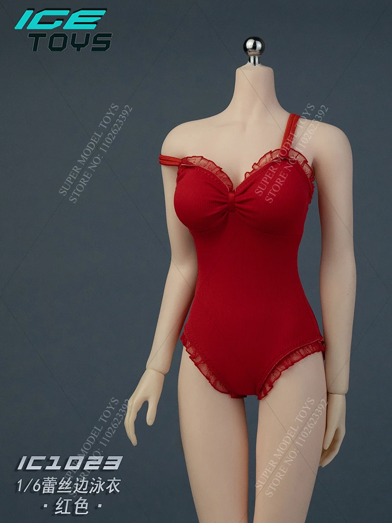 Juguetes de hielo IC1023 escala 1/6, ropa de soldado femenino, mono con borde de encaje de Color sólido, traje de baño apto para muñeca de figura de acción de 12 pulgadas