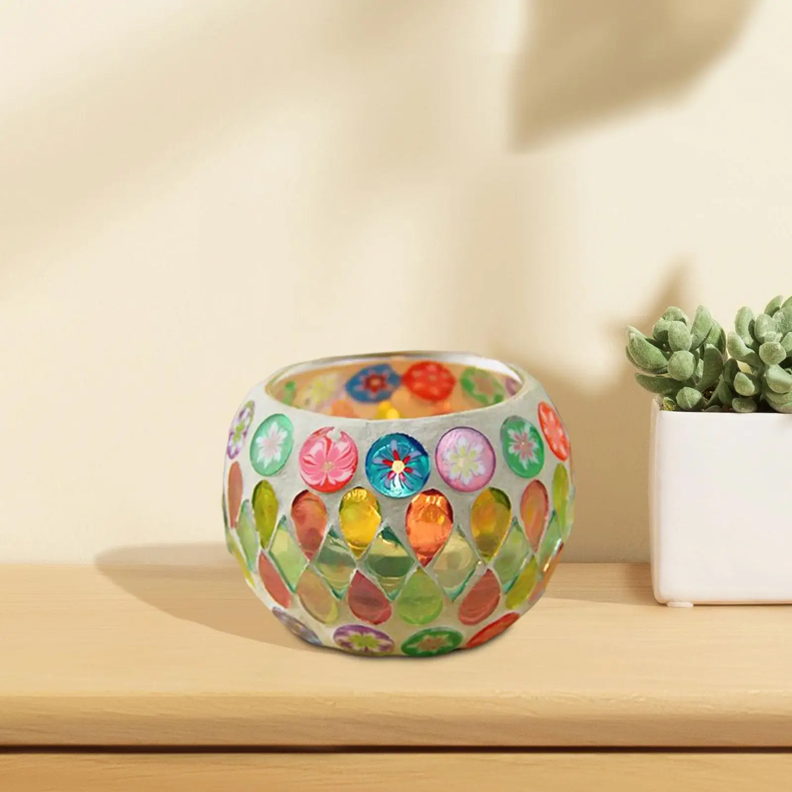Tealight Holder Glass Candle Holders Multicolor Art Mosaic Glass Candle Jars for Holidays Christmas Living Room Decor Gift