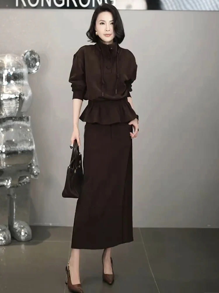 

High-End Casual Set Women's Long Sleeve Top Black Skirt Slimming Two-Piece Spring New Style Comfortable Fashionable