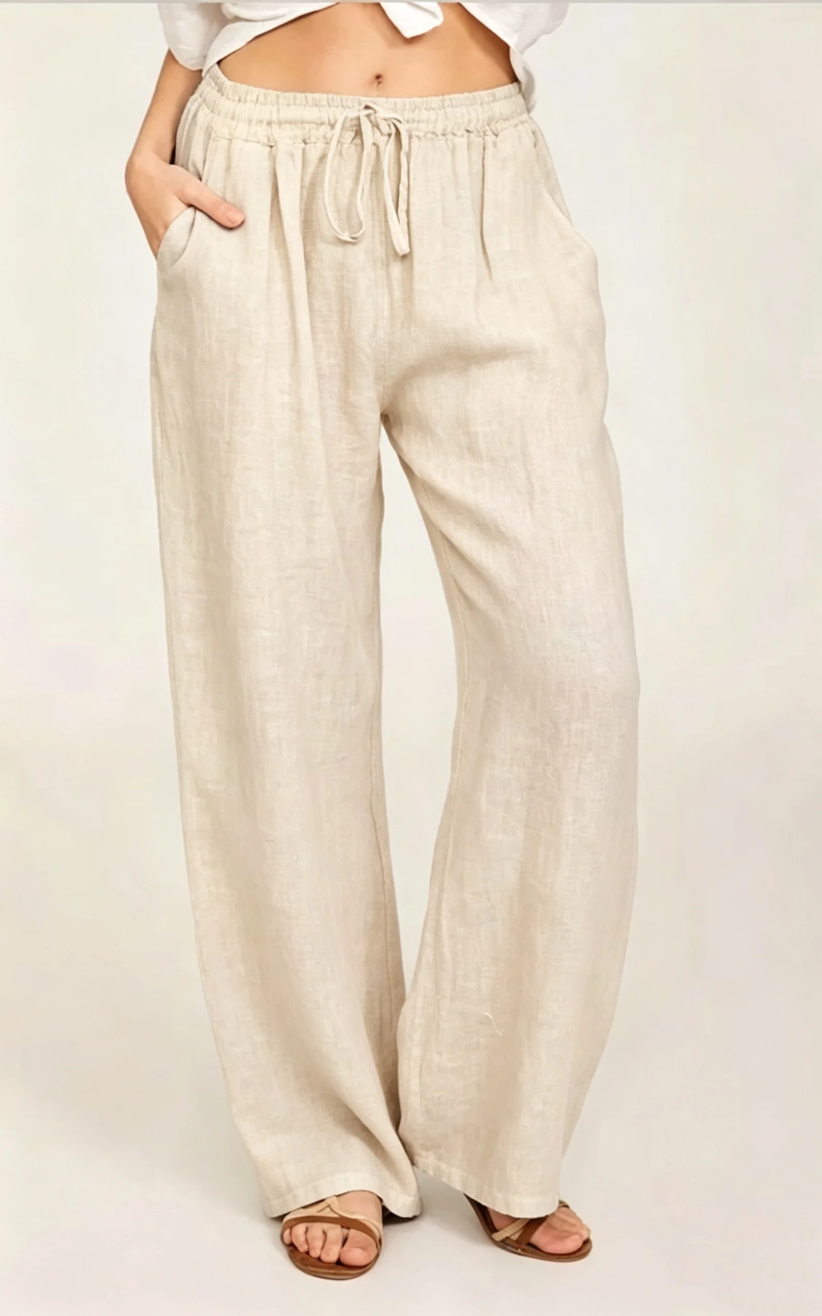 Women 100% Cotton Pants Summer and Autumn Solid High Waist Straight Trousers Female Loose Hemp Casual Breathable Sports Pants