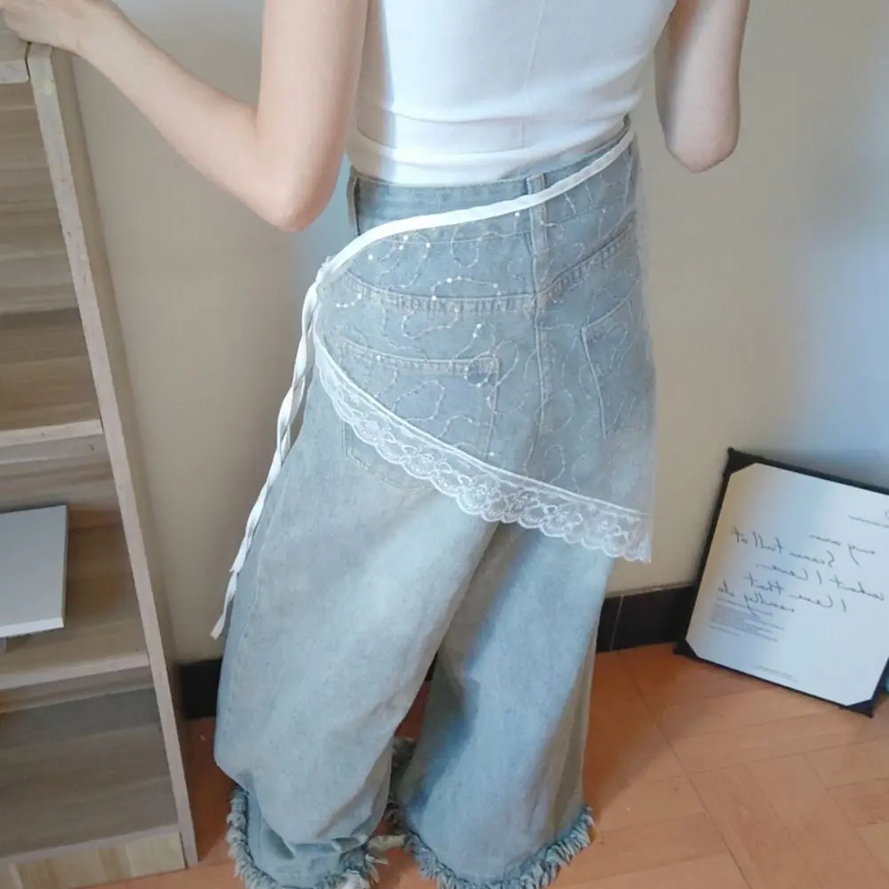 Moda stile coreano mini gonna in pizzo garza sottile paillettes mezza gonna fascia da smoking abito a triangolo cintura jeans ragazze piccanti