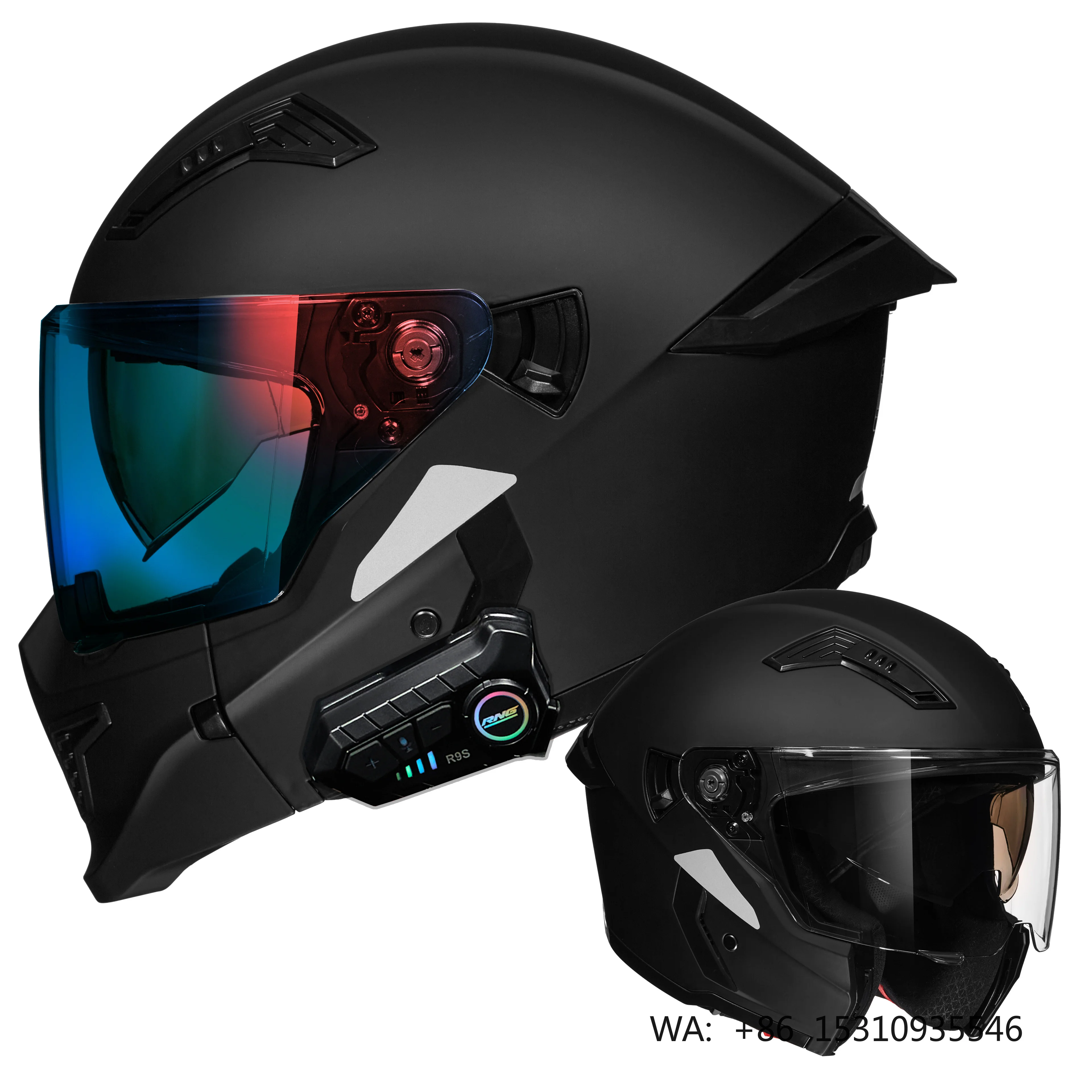 Flip Up Helmet Dual Visor - Комбинированный шлем матовый черный, полнолицевой мотоциклетный