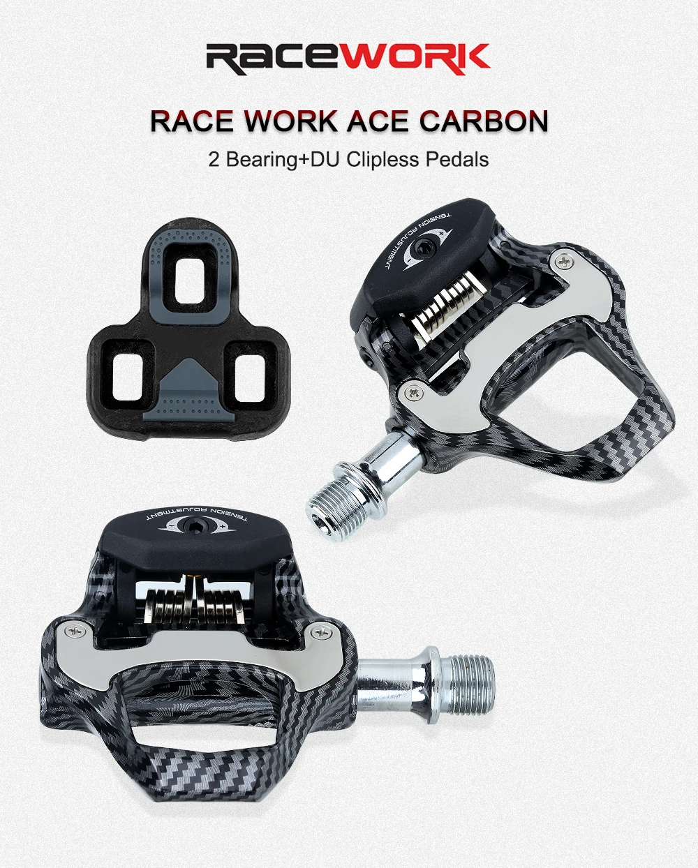 RACEWORK Carbon-Muster Rennrad-Klickpedale mit Einstellbarer Spannung, Nylonfaser, DU-Lager und Cleats für SPD-SL LOOK KEO – Detail 1