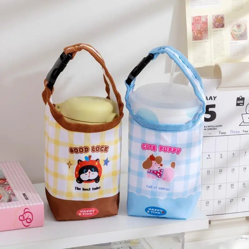 Cartoon Water Bottle Carrier Bag Adjustable Buckle Baby Stroller Bottle Cup Holder Universal Daily Use School Outdoor Trips