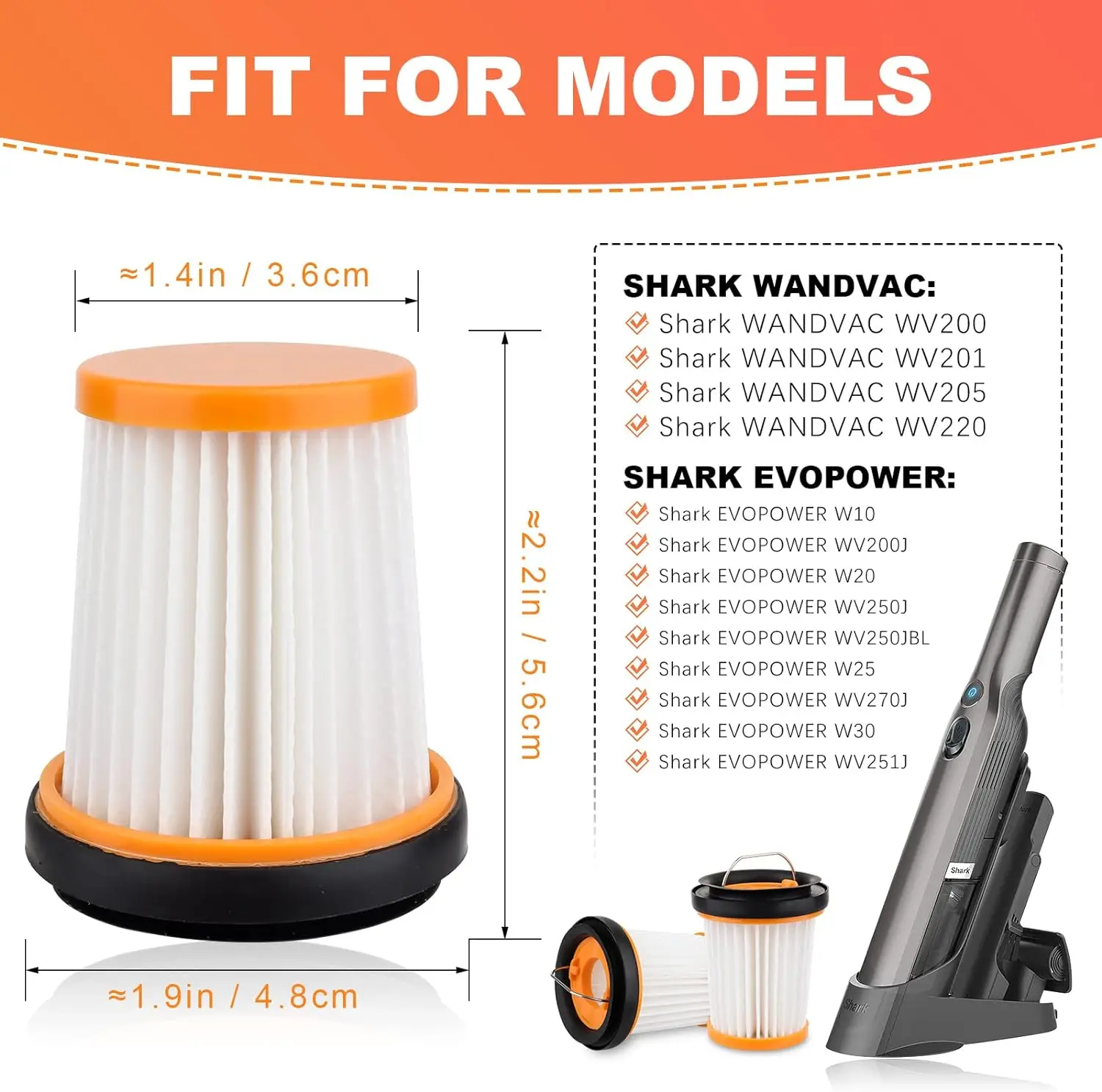 Filter for Shark Wandvac ION W1 S87 Cordless Handheld WV200 WV201 WV205 WV220 WV200C WV203C WV221 WV250 WV251 Vacuum Part