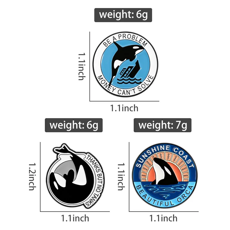 Orca Whale Enamel Pins Be a Problem Money Can't Solve Brooches Badges Cute Cartoon Ocean Animal Jewelry Gift for Friends