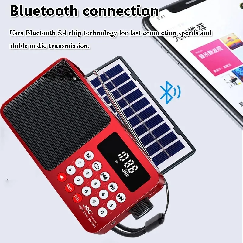 Emergency Radio LED Display Solar Panel Radios Receiver Wireless Bluetooth Speaker Recorder with TF Card USB Slot