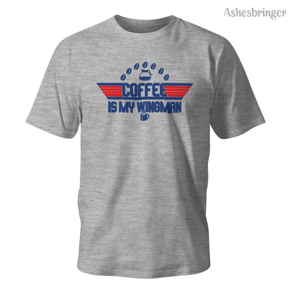 

Mens Cotton Coffee Is My Wingman Graphic High Quality T Shirt Street Casual Style Tee for Men and Women