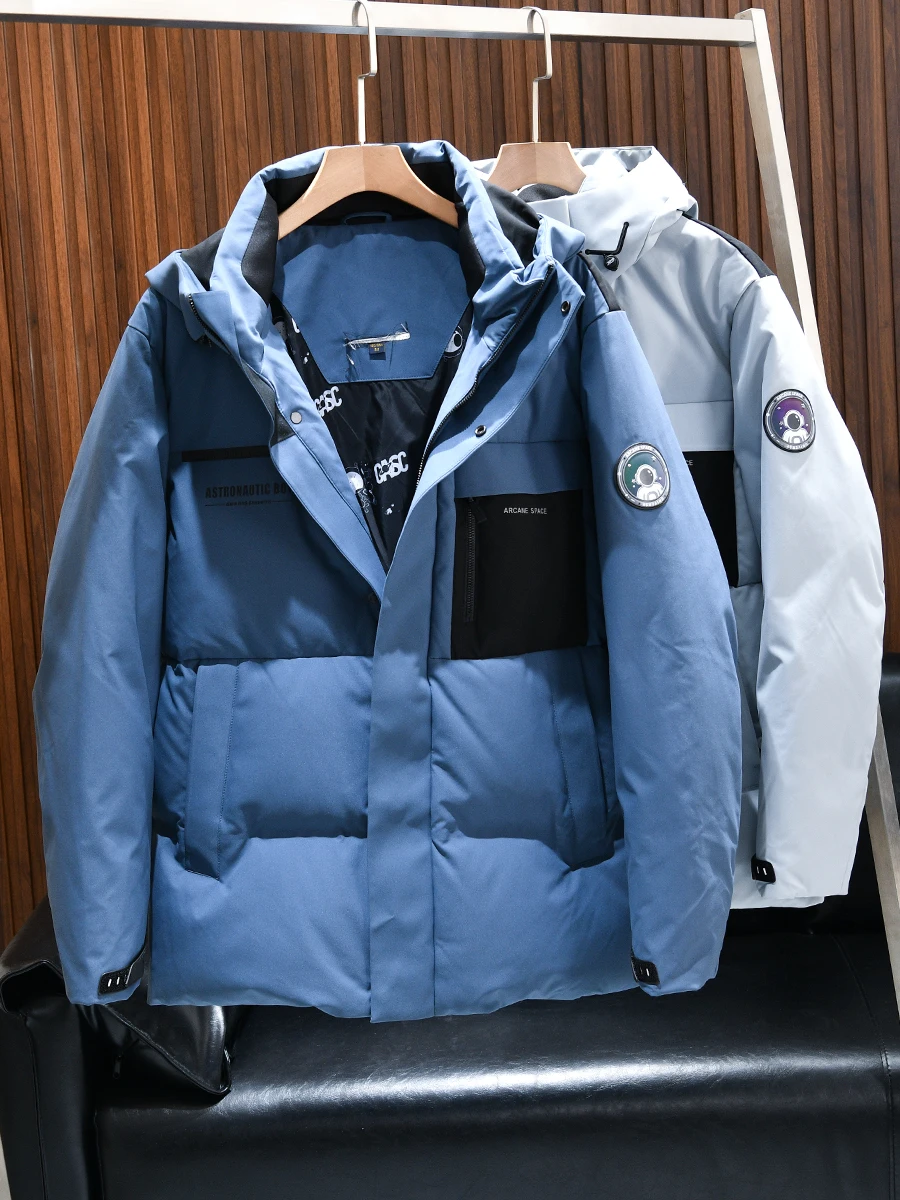 

Outdoor Men's down Jacket 90% White Goose down Short Style Space Suit Anti-Cold Hooded Winter Coat Youth Casual Wear
