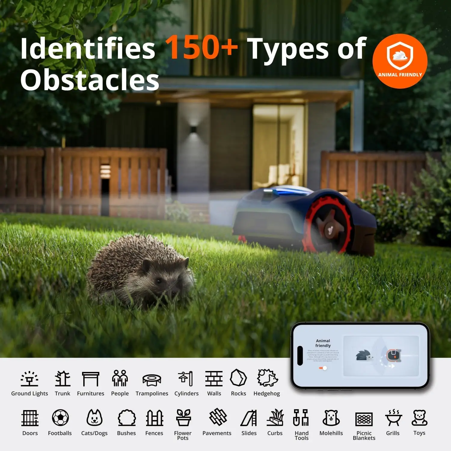 i110N Robot Lawn Mower Perimeter Wire Free 1/4 Acre RTK+Vision Robotic Lawnmower, AI-Assisted Mapping, Virtual Boundary