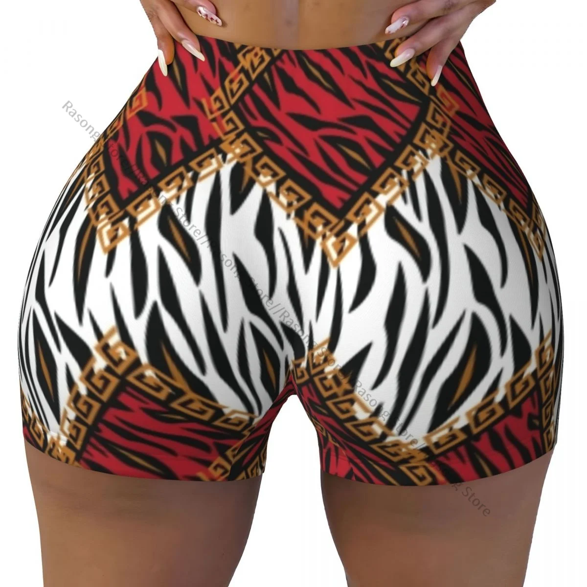 Yoga Shorts Safari Animal Skin Stripes In Diamond Native Pattern Women Biker Tight Elastic Workout Sports Leggings Sportswear