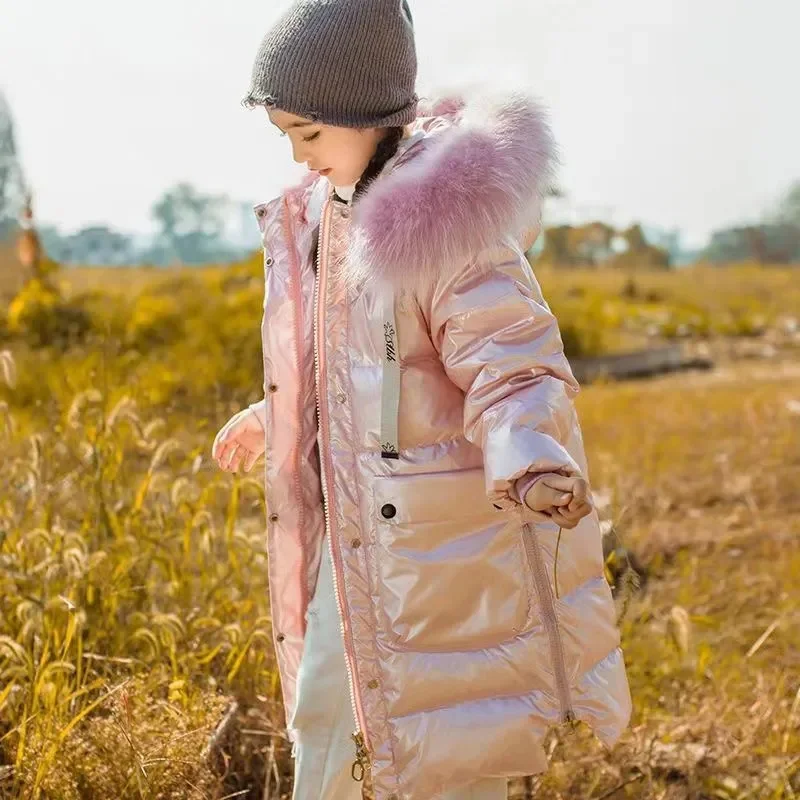 Children Down Padded Jacket Girls Long Winter Thickened Warm Cotton Coat Kids Clothing Outerwear Windproof Snow Suit TZ374