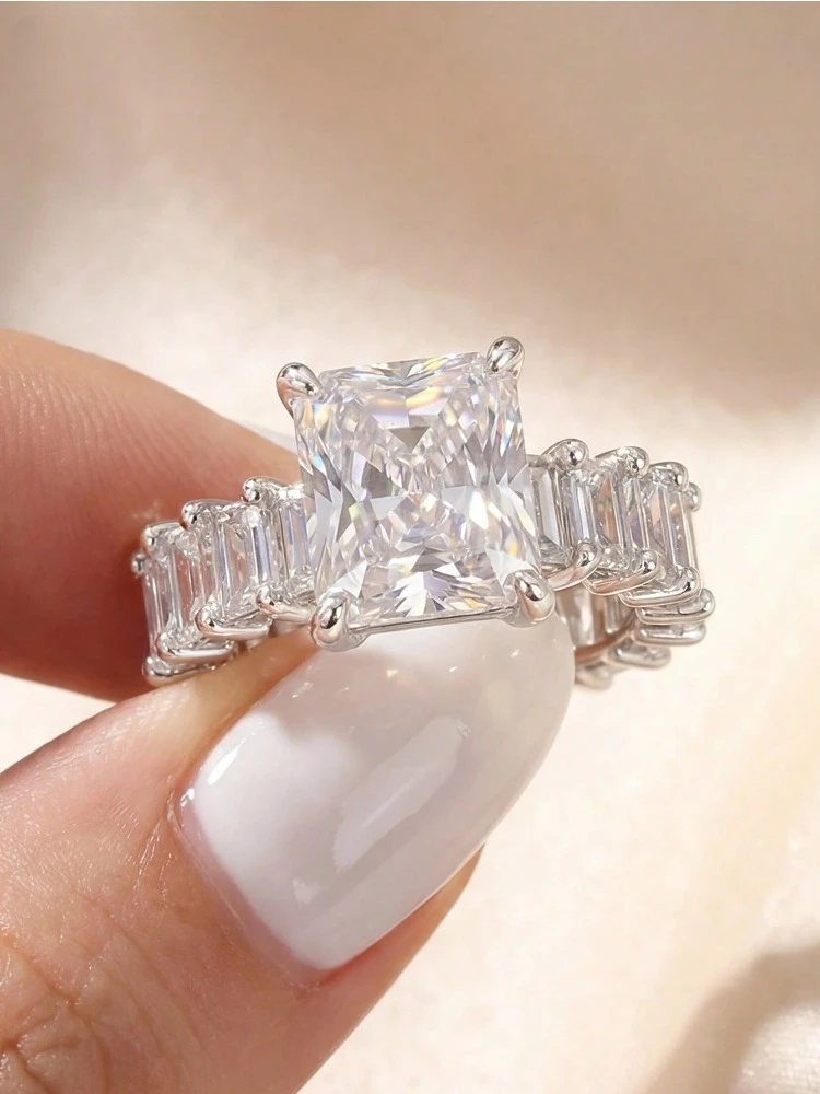 Personalisierter geometrischer rechteckiger Zirkon-Ring aus 925er-Sterlingsilber für Damen, Hochzeit, Party, Alltag, luxuriöser, hochwertiger, feiner Schmuck
