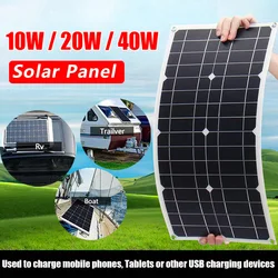 Panel Solar Flexible de 10W/20W/40W, DC12-18V, impermeable, monocristalino, conveniente para teléfonos, tabletas, ordenadores portátiles, carga