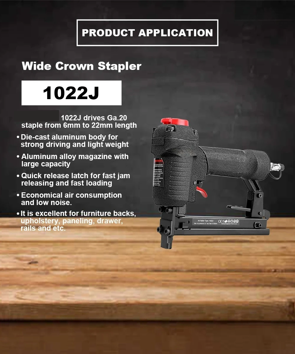 1022J Ga20 Wide Crown Stapler Pneumatic Du ty Nailers Fast Tools Compressor Air Stapler for Furniture