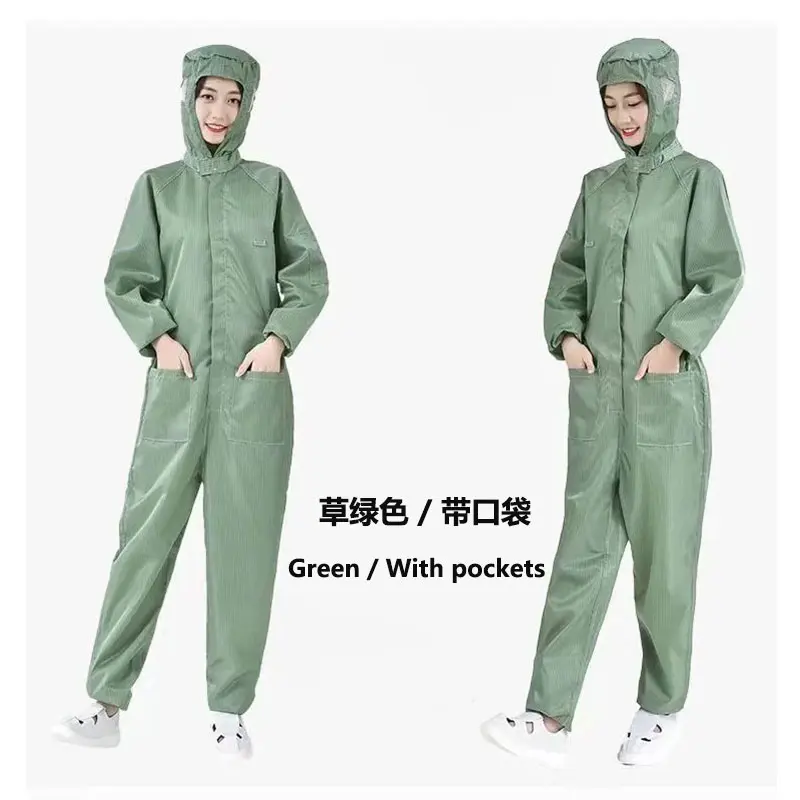 Unisex One-piece Coveralls Clean Clothes Hood Cleanroom Garments Clean Dust-proof Isolation Static Clothing Work Protection